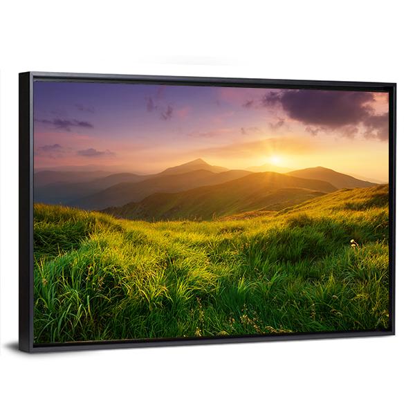 Sunrise On Mountain Valley Canvas Wall Art-5 Horizontal-Gallery Wrap-22" x 12"-Tiaracle