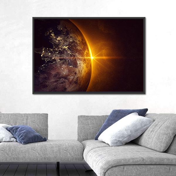 Sunrise On Planet Earth Canvas Wall Art-3 Horizontal-Gallery Wrap-25" x 16"-Tiaracle