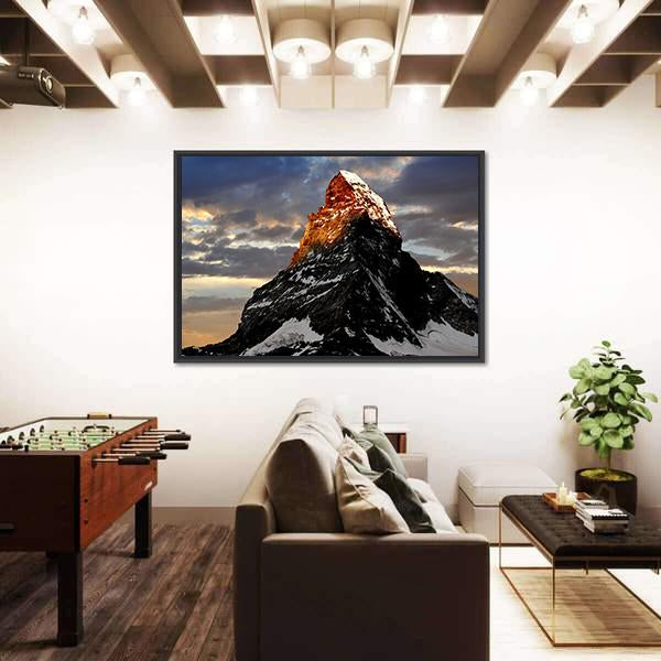 Sunrise On The Matterhorn Canvas Wall Art-1 Piece-Floating Frame-24" x 16"-Tiaracle