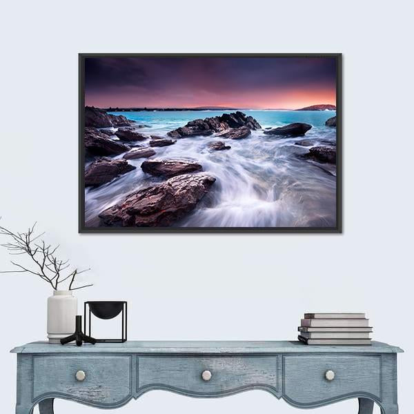 Sunrise Over Australian Beach Canvas Wall Art-1 Piece-Floating Frame-36" x 24"-Tiaracle