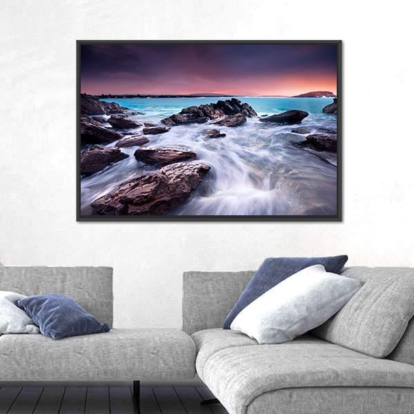 Sunrise Over Australian Beach Canvas Wall Art-5 Horizontal-Gallery Wrap-22" x 12"-Tiaracle