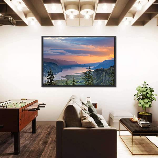 Sunrise Over Columbia River Canvas Wall Art-1 Piece-Floating Frame-24" x 16"-Tiaracle