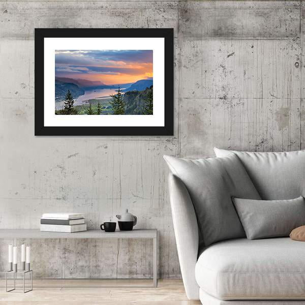 Sunrise Over Columbia River Canvas Wall Art-5 Horizontal-Gallery Wrap-22" x 12"-Tiaracle
