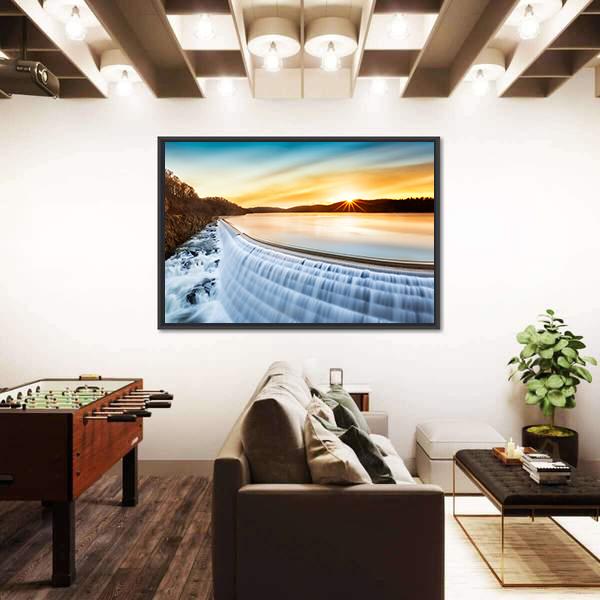 Sunrise Over Croton Dam Canvas Wall Art-1 Piece-Floating Frame-24" x 16"-Tiaracle