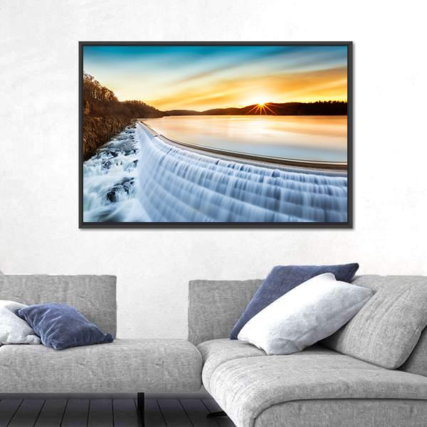 Sunrise Over Croton Dam Canvas Wall Art-5 Horizontal-Gallery Wrap-22" x 12"-Tiaracle