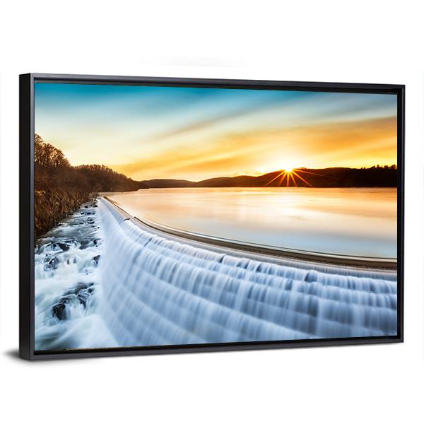 Sunrise Over Croton Dam Canvas Wall Art-5 Horizontal-Gallery Wrap-22" x 12"-Tiaracle