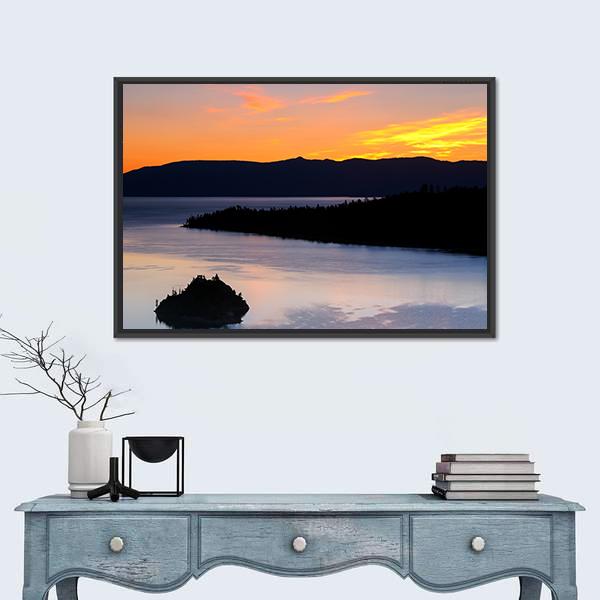 Sunrise Over Emerald Bay Canvas Wall Art-1 Piece-Floating Frame-24" x 16"-Tiaracle