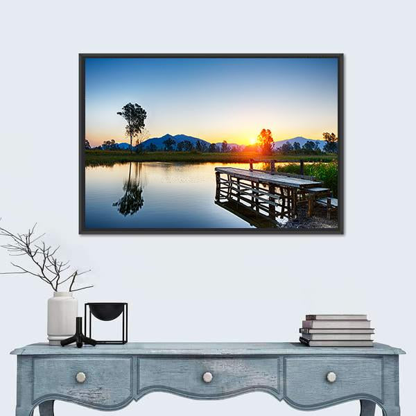 Sunrise Over Fishing Jetty Canvas Wall Art-1 Piece-Floating Frame-24" x 16"-Tiaracle