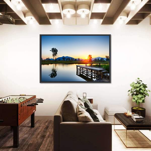Sunrise Over Fishing Jetty Canvas Wall Art-5 Horizontal-Gallery Wrap-22" x 12"-Tiaracle