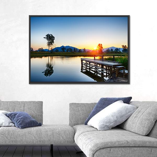 Sunrise Over Fishing Jetty Canvas Wall Art-5 Horizontal-Gallery Wrap-22" x 12"-Tiaracle
