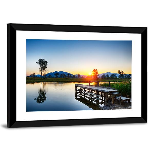 Sunrise Over Fishing Jetty Canvas Wall Art-5 Horizontal-Gallery Wrap-22" x 12"-Tiaracle