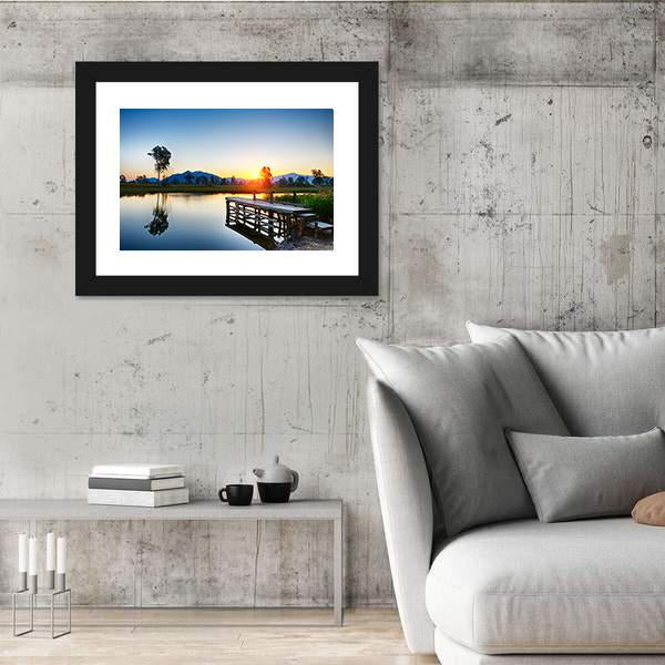 Sunrise Over Fishing Jetty Canvas Wall Art-5 Horizontal-Gallery Wrap-22" x 12"-Tiaracle