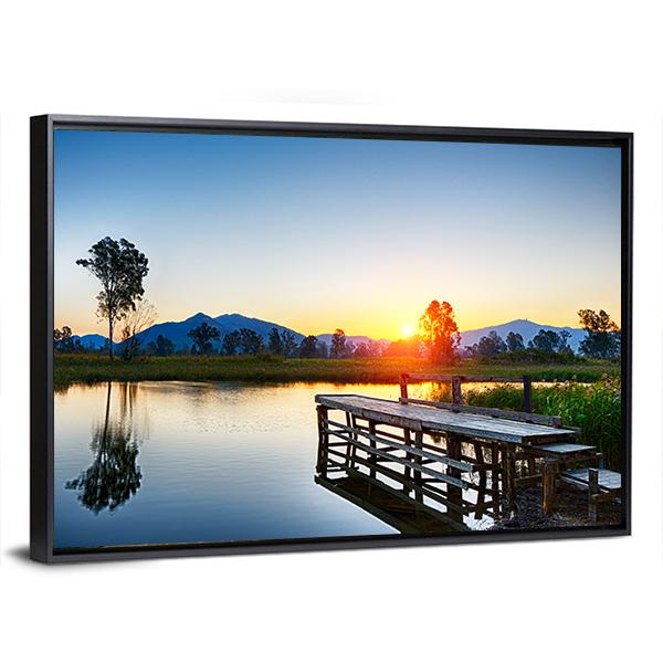 Sunrise Over Fishing Jetty Canvas Wall Art-5 Horizontal-Gallery Wrap-22" x 12"-Tiaracle