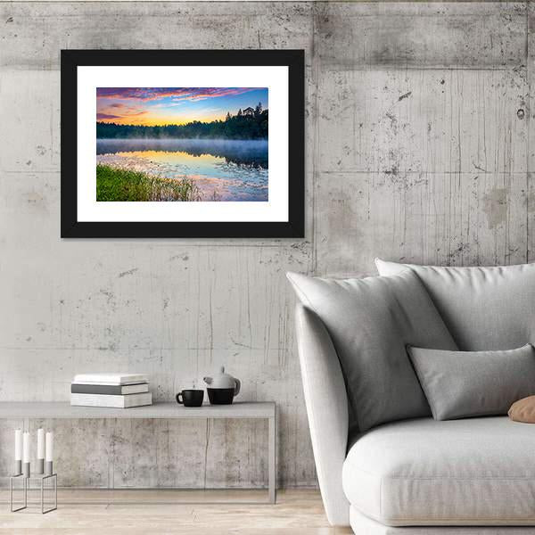 Sunrise Over Forest Lake Canvas Wall Art-5 Horizontal-Gallery Wrap-22" x 12"-Tiaracle