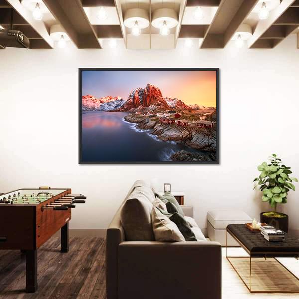 Sunrise Over Hamnoy In Lofoten Islands Norway Canvas Wall Art-1 Piece-Floating Frame-36" x 24"-Tiaracle