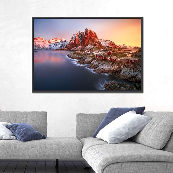 Sunrise Over Hamnoy In Lofoten Islands Norway Canvas Wall Art-5 Horizontal-Gallery Wrap-22" x 12"-Tiaracle
