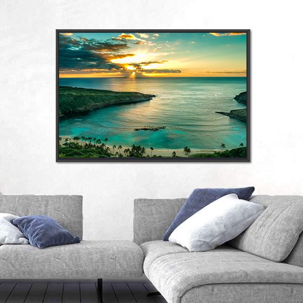 Sunrise Over Hanauma Bay On Oahu In Hawaii Canvas Wall Art-5 Horizontal-Gallery Wrap-22" x 12"-Tiaracle