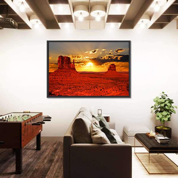 Sunrise Over Iconic Monument Valley Canvas Wall Art-1 Piece-Floating Frame-24" x 16"-Tiaracle