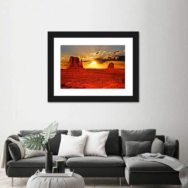 Sunrise Over Iconic Monument Valley Canvas Wall Art-1 Piece-Framed Print-20" x 16"-Tiaracle