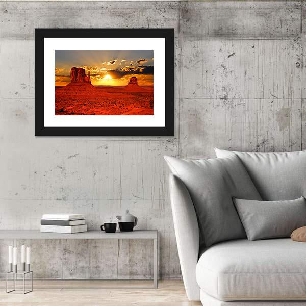 Sunrise Over Iconic Monument Valley Canvas Wall Art-5 Horizontal-Gallery Wrap-22" x 12"-Tiaracle