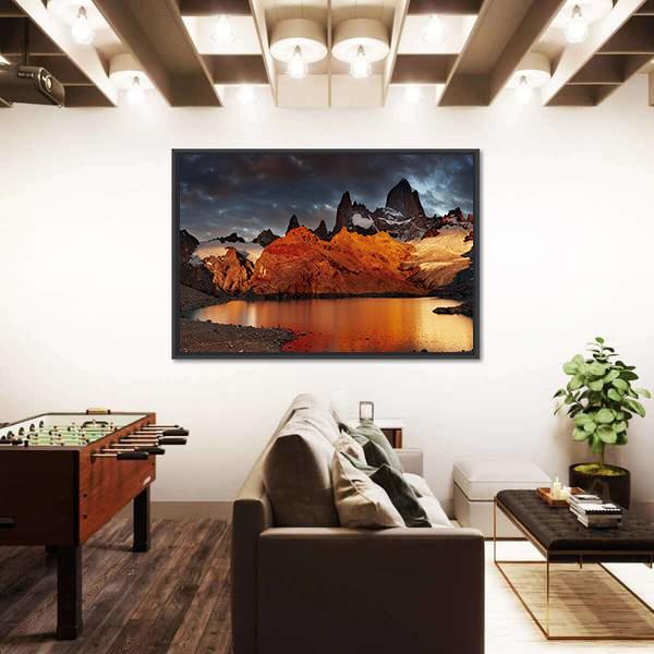 Sunrise Over Laguna De Los Tres And Mount Fitz Roy Canvas Wall Art-1 Piece-Floating Frame-36" x 24"-Tiaracle