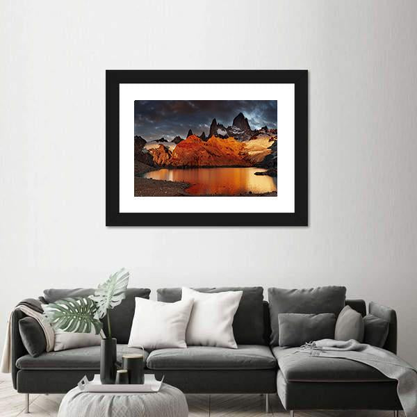 Sunrise Over Laguna De Los Tres And Mount Fitz Roy Canvas Wall Art-1 Piece-Framed Print-30" x 20"-Tiaracle