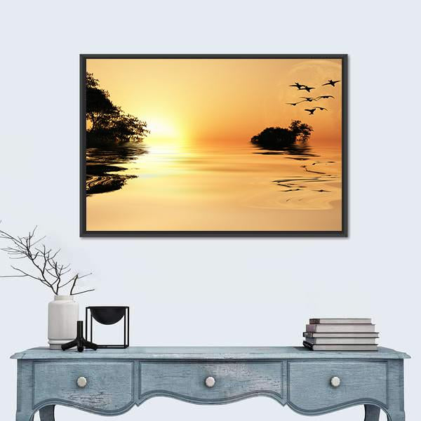 Sunrise Over Lake Canvas Wall Art-1 Piece-Floating Frame-24" x 16"-Tiaracle