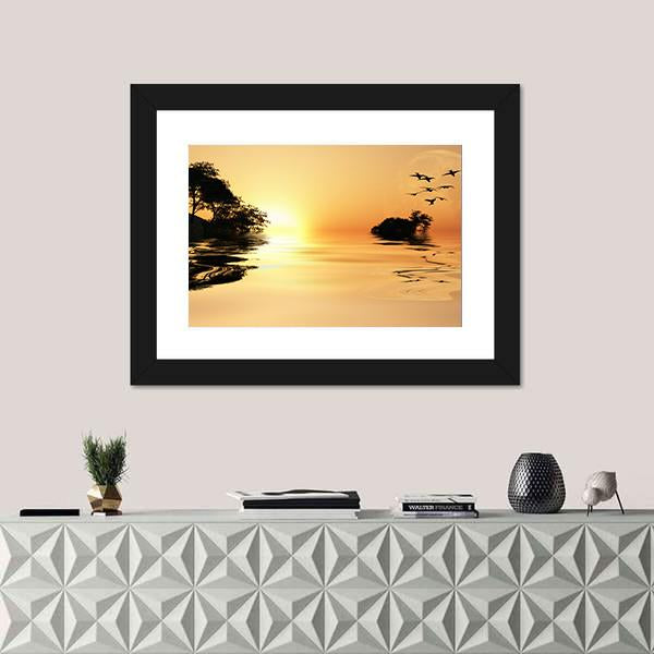 Sunrise Over Lake Canvas Wall Art-1 Piece-Framed Print-20" x 16"-Tiaracle
