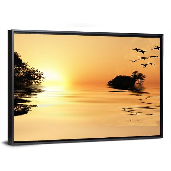 Sunrise Over Lake Canvas Wall Art-3 Horizontal-Gallery Wrap-25" x 16"-Tiaracle