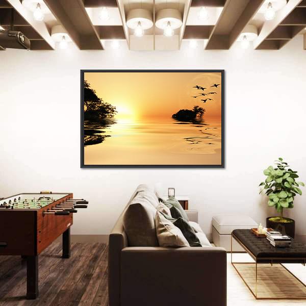 Sunrise Over Lake Canvas Wall Art-3 Horizontal-Gallery Wrap-25" x 16"-Tiaracle