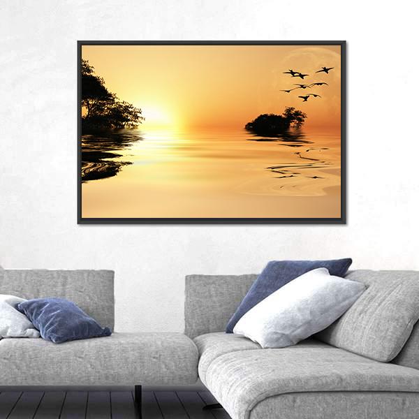 Sunrise Over Lake Canvas Wall Art-3 Horizontal-Gallery Wrap-25" x 16"-Tiaracle