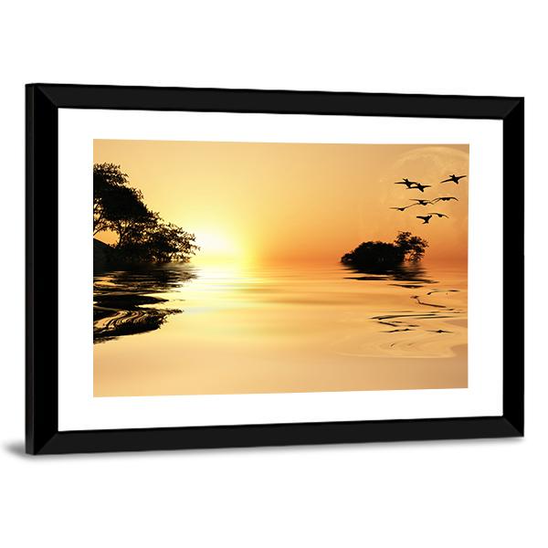 Sunrise Over Lake Canvas Wall Art-3 Horizontal-Gallery Wrap-25" x 16"-Tiaracle
