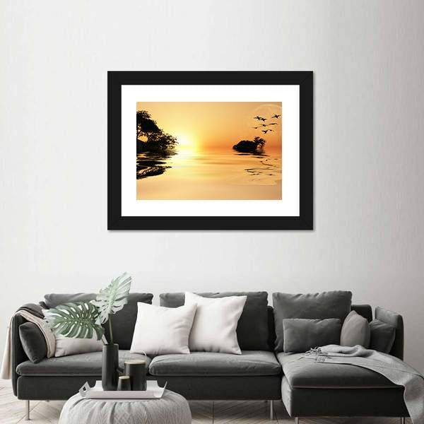 Sunrise Over Lake Canvas Wall Art-3 Horizontal-Gallery Wrap-25" x 16"-Tiaracle