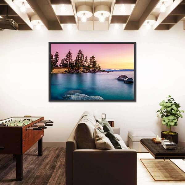 Sunrise Over Lake Tahoe Canvas Wall Art-1 Piece-Floating Frame-24" x 16"-Tiaracle