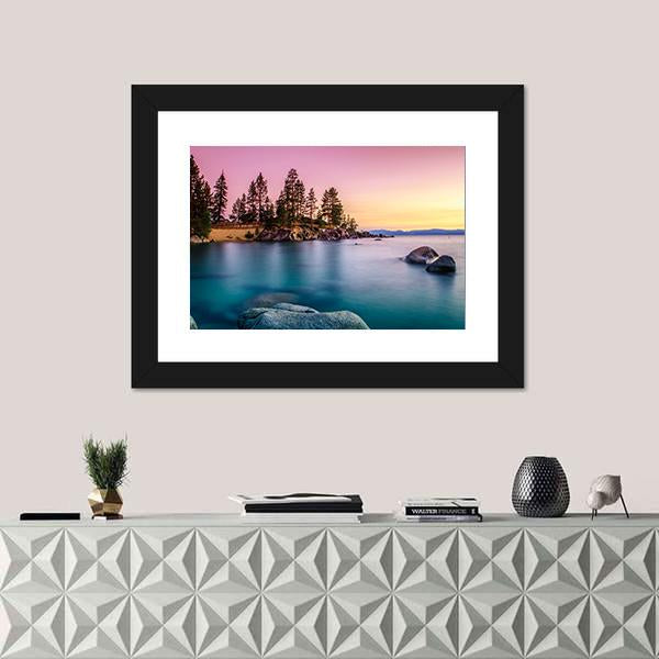 Sunrise Over Lake Tahoe Canvas Wall Art-1 Piece-Framed Print-20" x 16"-Tiaracle