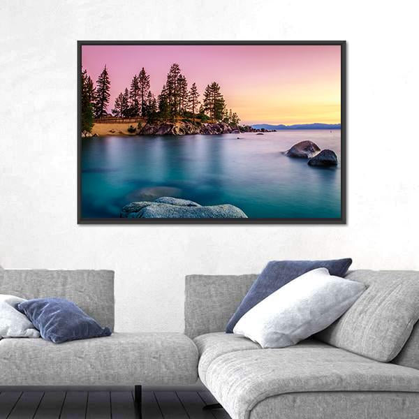 Sunrise Over Lake Tahoe Canvas Wall Art-5 Horizontal-Gallery Wrap-22" x 12"-Tiaracle