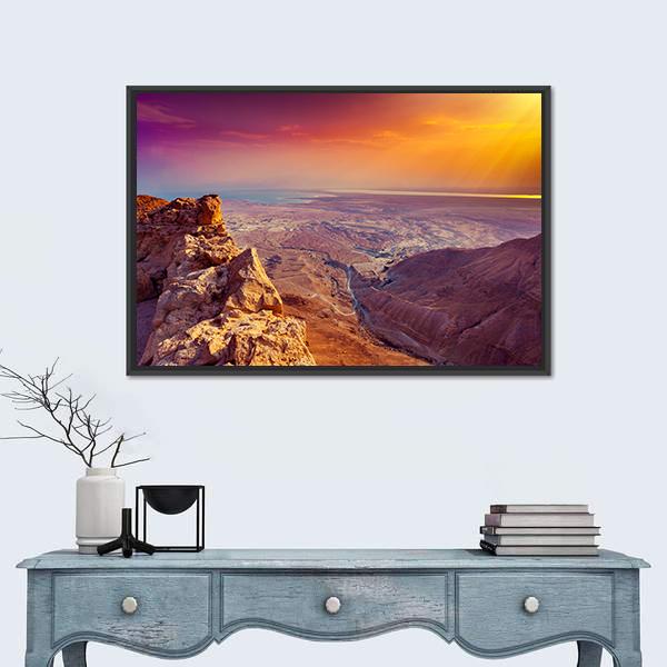 Sunrise Over Masada Fortress Canvas Wall Art-5 Horizontal-Gallery Wrap-22" x 12"-Tiaracle