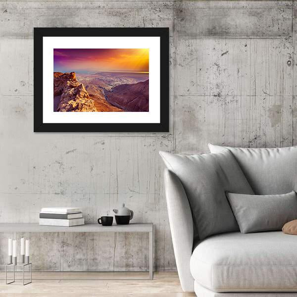 Sunrise Over Masada Fortress Canvas Wall Art-5 Horizontal-Gallery Wrap-22" x 12"-Tiaracle