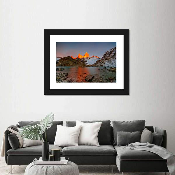 Sunrise Over Mount Fitzroy Canvas Wall Art-1 Piece-Framed Print-20" x 16"-Tiaracle