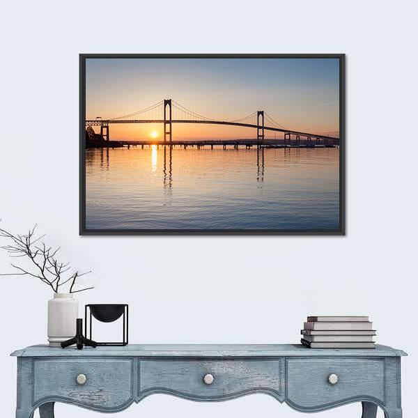 Sunrise Over Newport Bridge Canvas Wall Art-5 Horizontal-Gallery Wrap-22" x 12"-Tiaracle