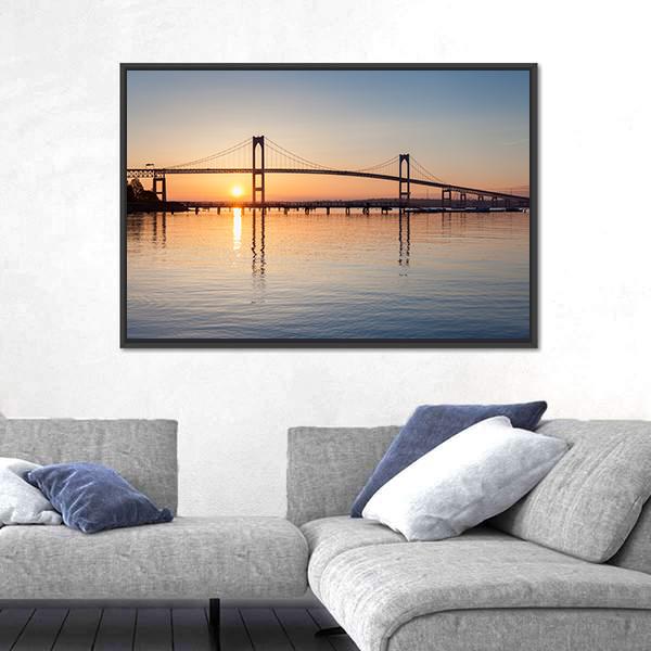 Sunrise Over Newport Bridge Canvas Wall Art-5 Horizontal-Gallery Wrap-22" x 12"-Tiaracle