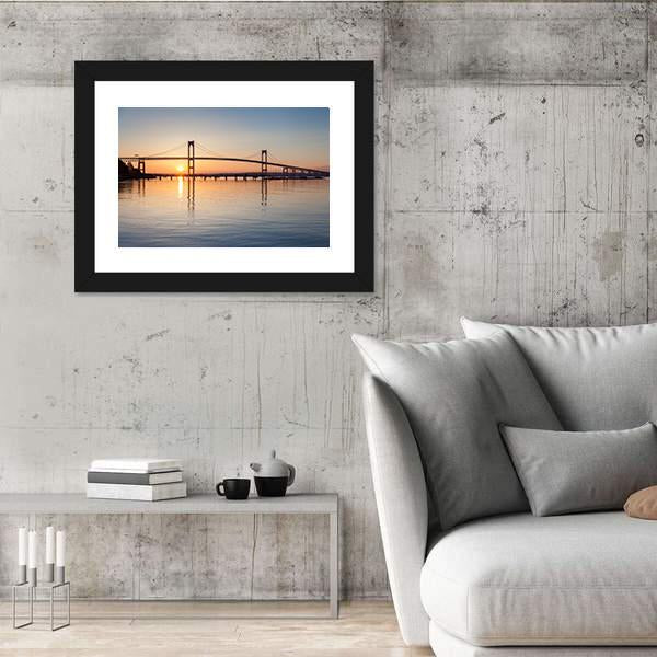 Sunrise Over Newport Bridge Canvas Wall Art-5 Horizontal-Gallery Wrap-22" x 12"-Tiaracle