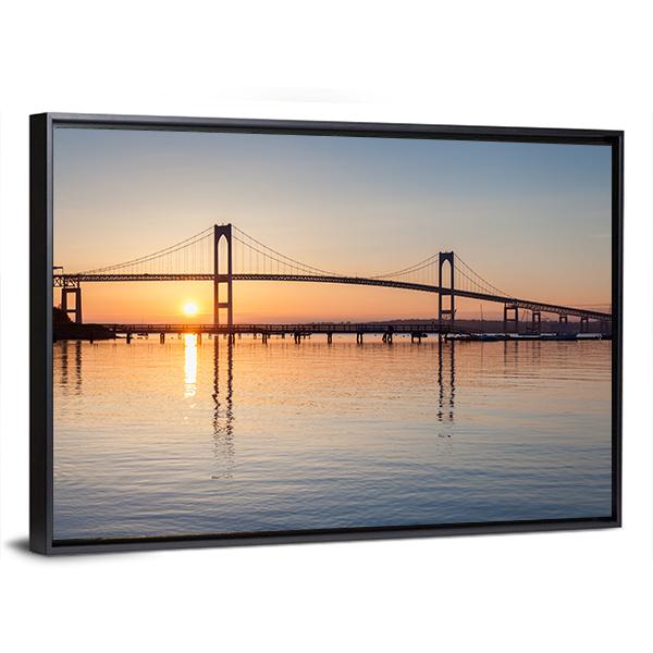 Sunrise Over Newport Bridge Canvas Wall Art-5 Horizontal-Gallery Wrap-22" x 12"-Tiaracle