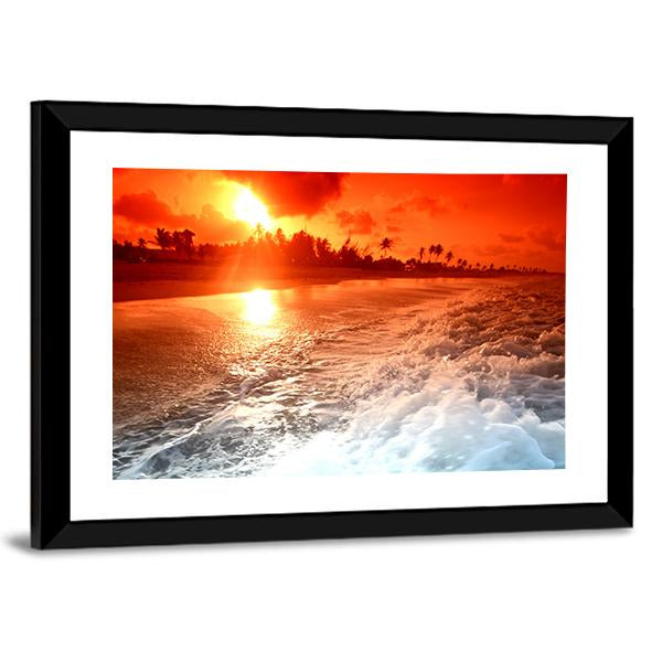 Sunrise Over Ocean In Golden Sky Canvas Wall Art-5 Horizontal-Gallery Wrap-22" x 12"-Tiaracle