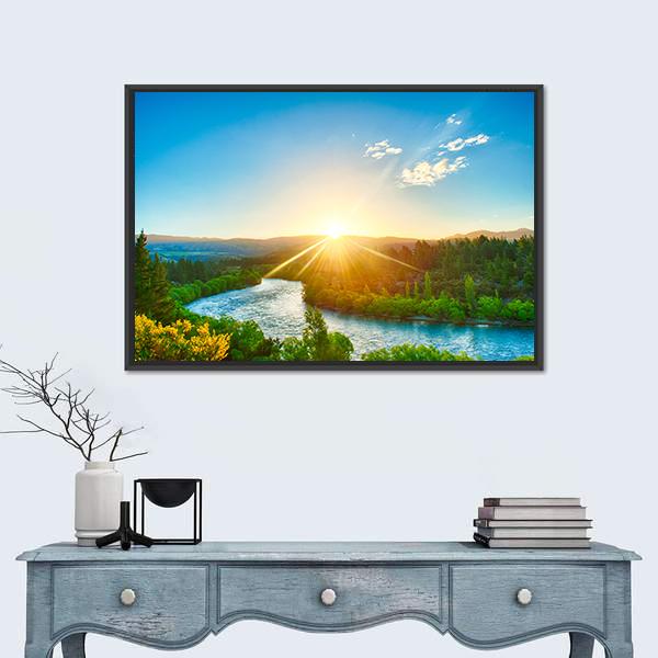 Sunrise Over River Clutha In New Zealand Canvas Wall Art-5 Horizontal-Gallery Wrap-22" x 12"-Tiaracle