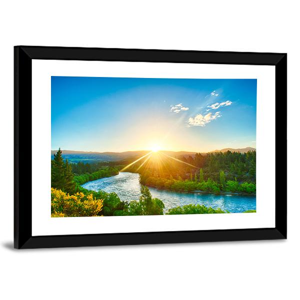 Sunrise Over River Clutha In New Zealand Canvas Wall Art-5 Horizontal-Gallery Wrap-22" x 12"-Tiaracle