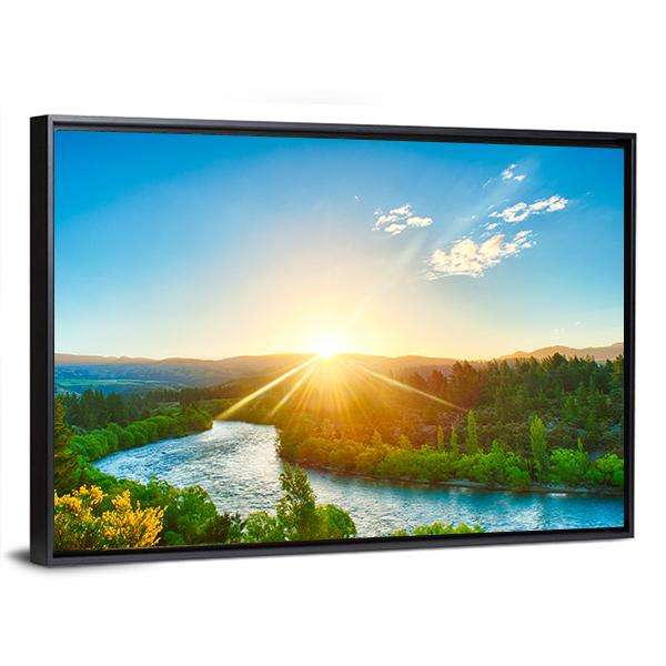 Sunrise Over River Clutha In New Zealand Canvas Wall Art-5 Horizontal-Gallery Wrap-22" x 12"-Tiaracle