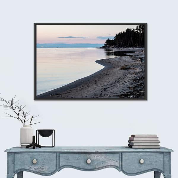 Sunrise Over The Calm River In Spring In Latvia Canvas Wall Art-1 Piece-Floating Frame-36" x 24"-Tiaracle