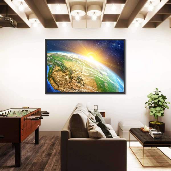 Sunrise Over The Earth Canvas Wall Art-1 Piece-Floating Frame-36" x 24"-Tiaracle