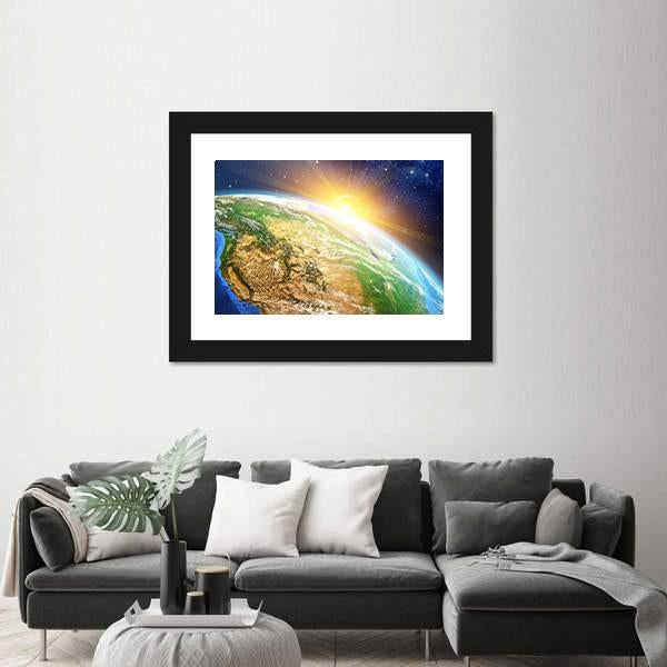 Sunrise Over The Earth Canvas Wall Art-1 Piece-Framed Print-30" x 20"-Tiaracle